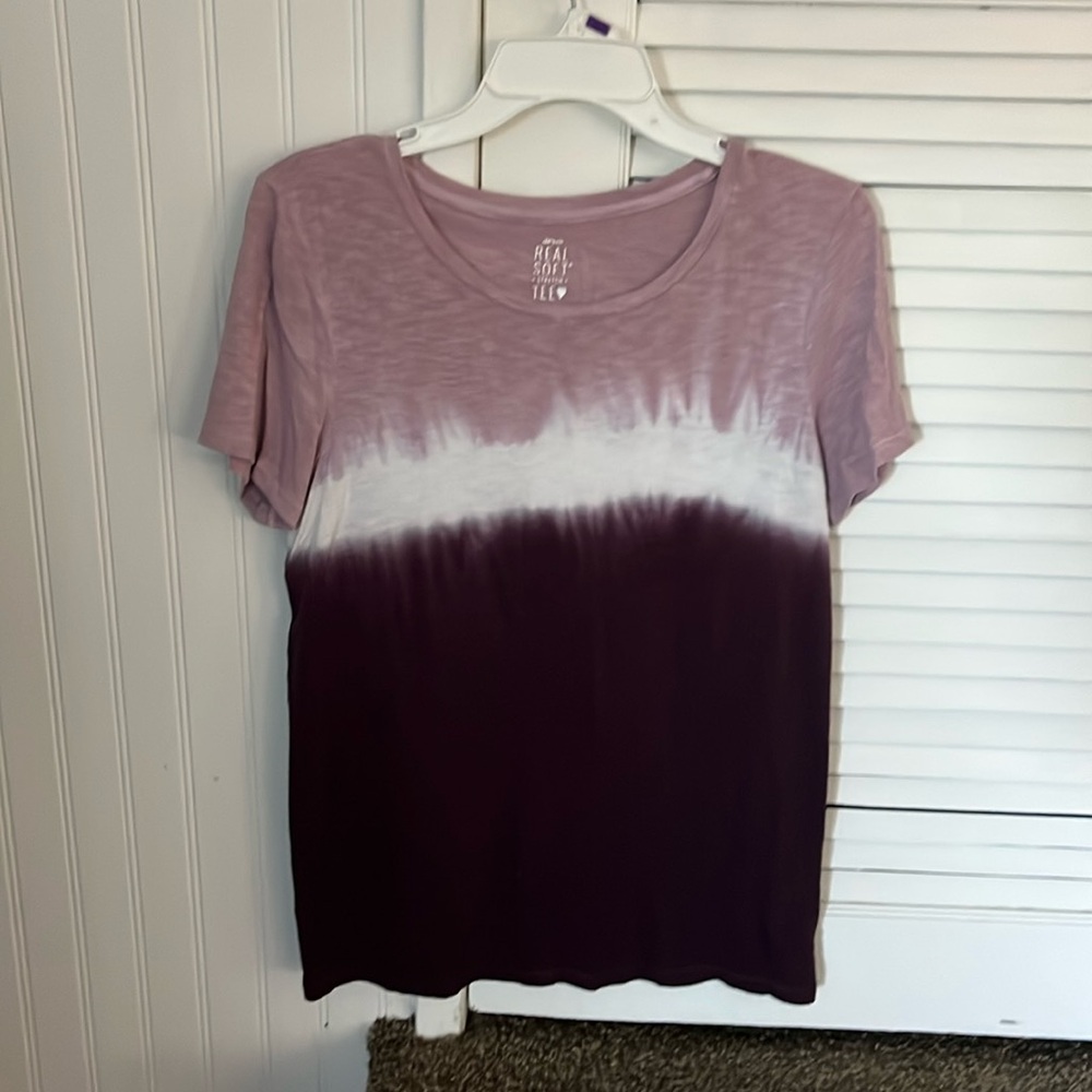 Aerie soft pj top tie-dyed, pink, maroon, and white. Large